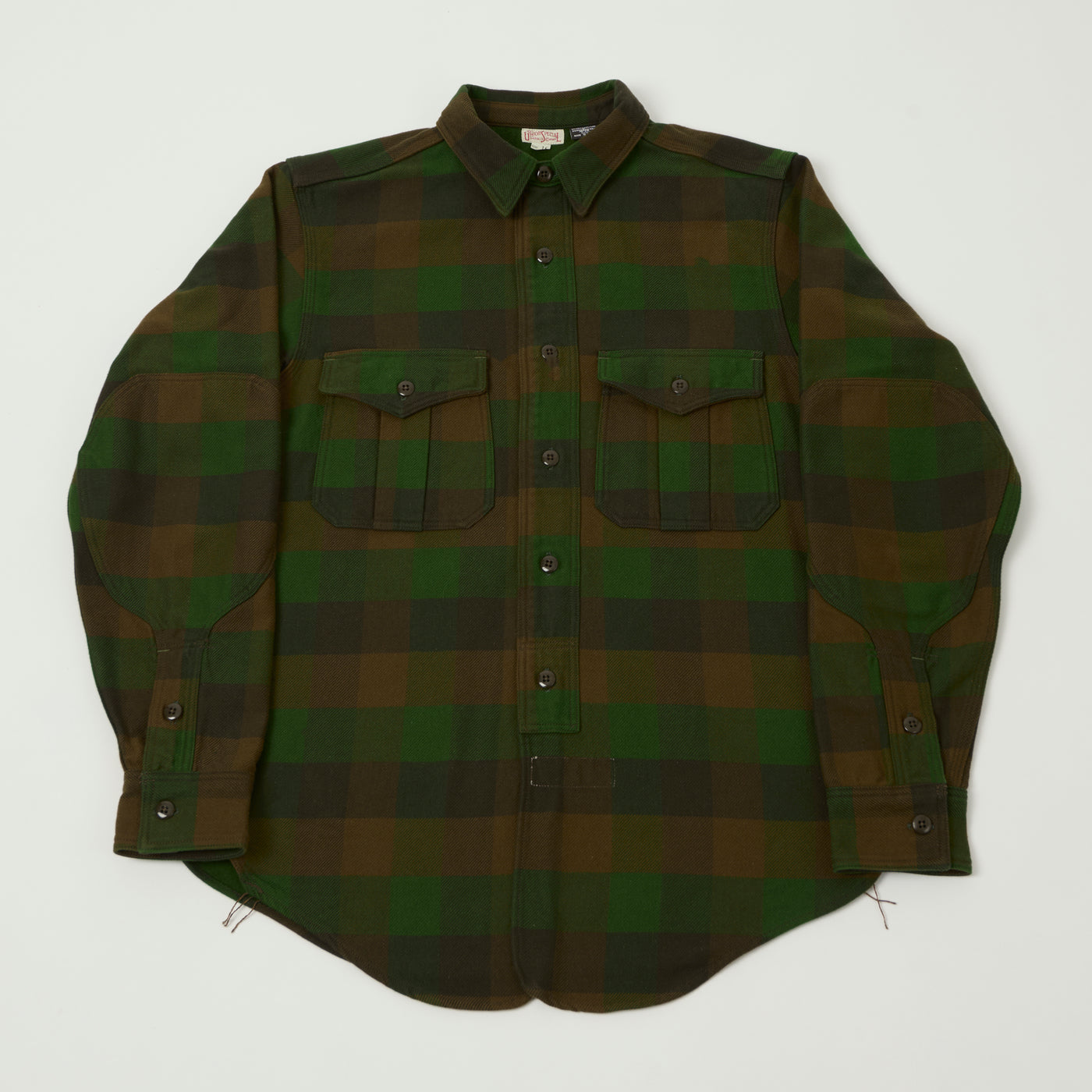 Freewheelers & Co Union Special Overalls 'BaldyGus' Mechanic Shirt - Bottle Green/Khaki Brown