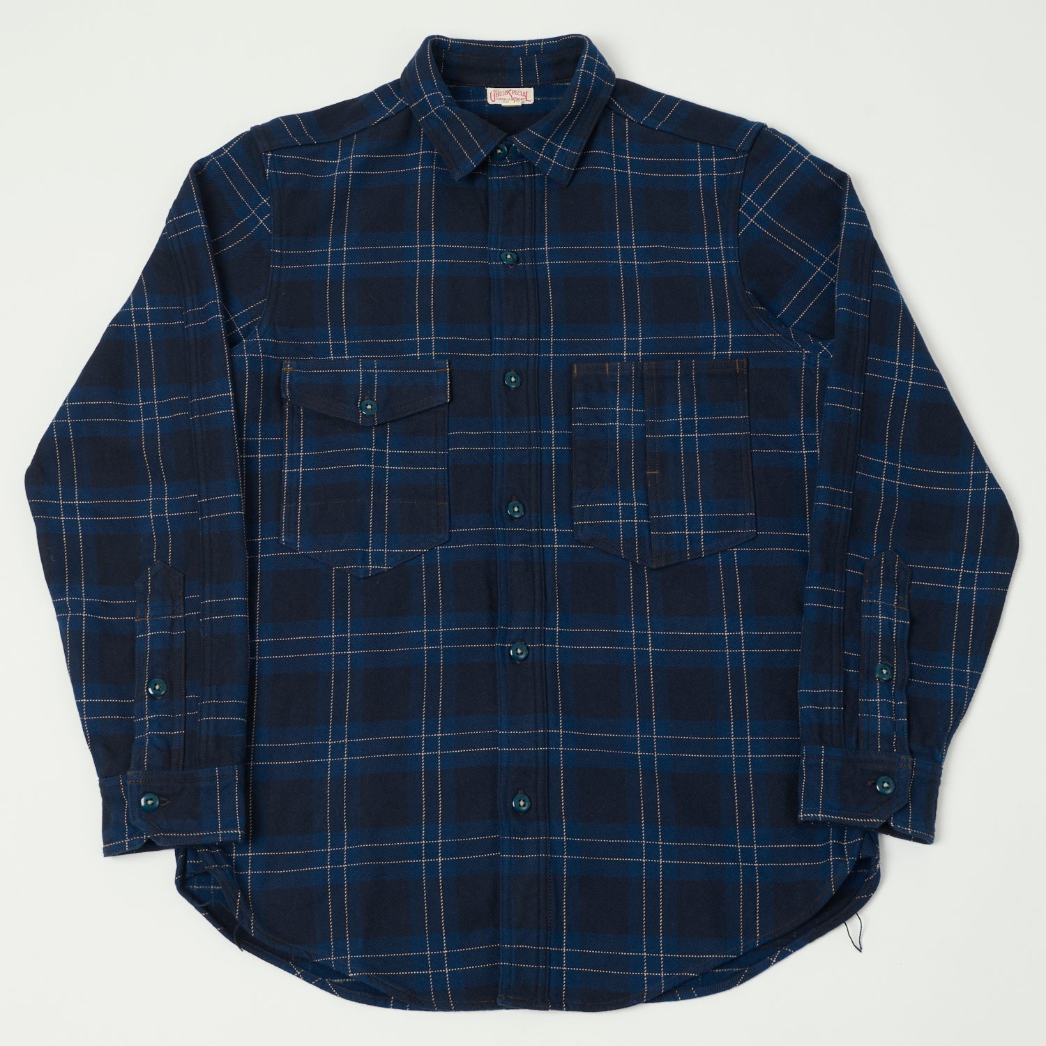 Freewheelers & Co Union Special Overalls 'Blystone' Mechanic Shirt - Dark Venetian Blue/Navy