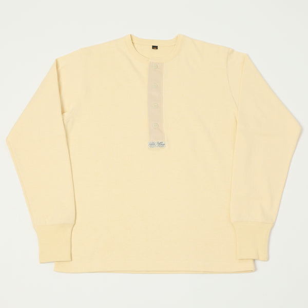 Freewheelers Henley Necked Long Sleeve Shirt - Straw Cream