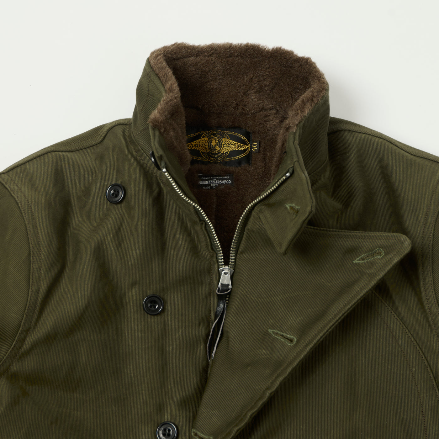 Freewheelers & Co Leather Togs 'Winter Aviators' Jacket - Dark Khaki Beige