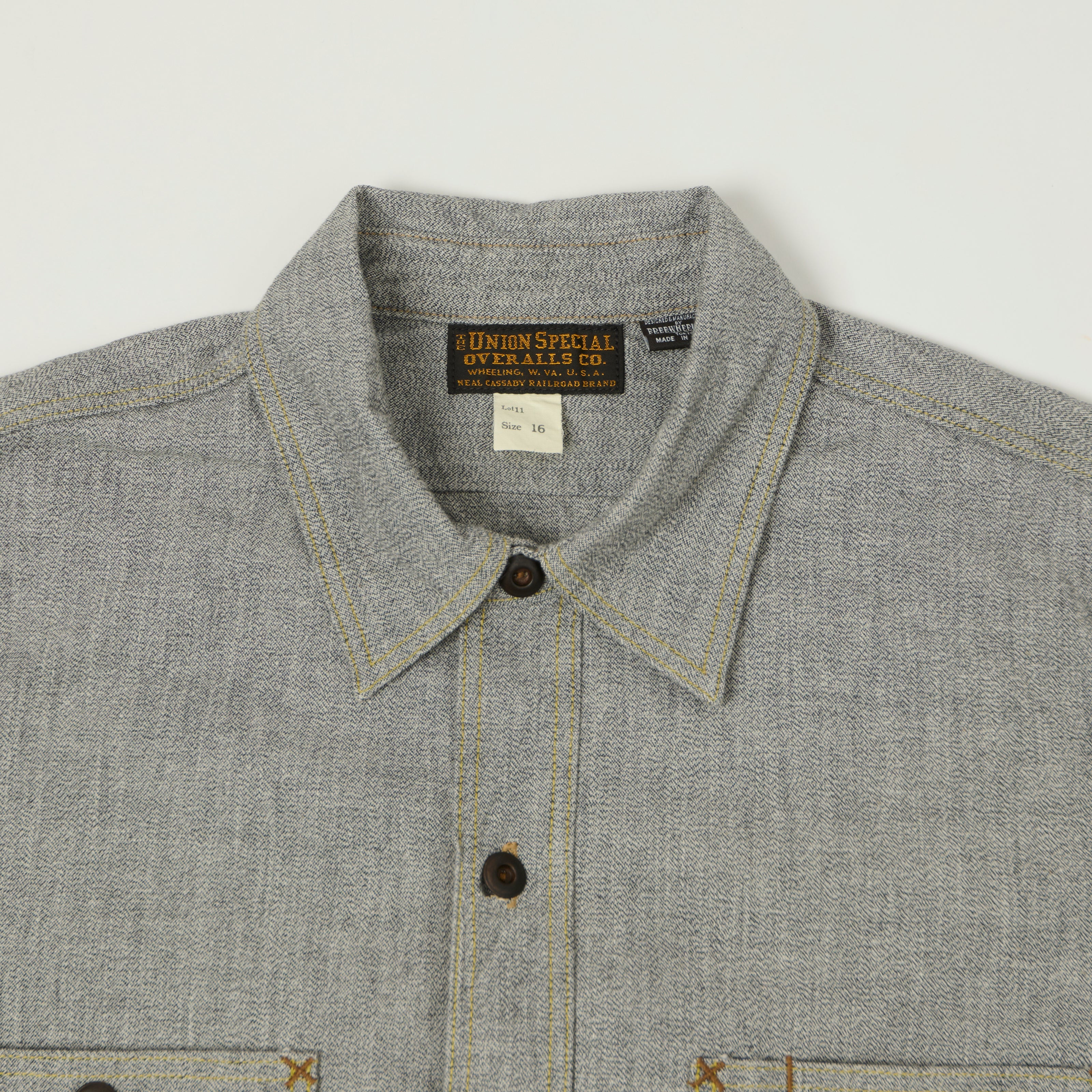 Freewheelers & Co Union Special Overalls 'Neal' Chambray Shirt - White Pepper