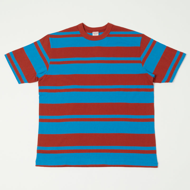 Freewheelers 'Power Wear' Random Striped Set-In Tee - Chilli Red/Sax