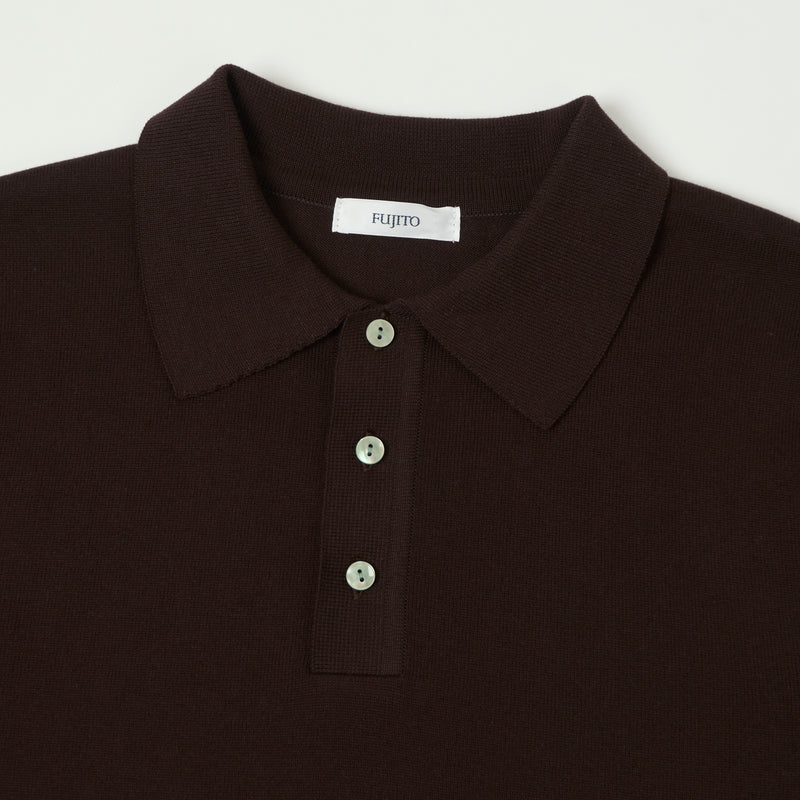 Fujito 'Easy' Solid Collar Knit Polo - Dark Brown