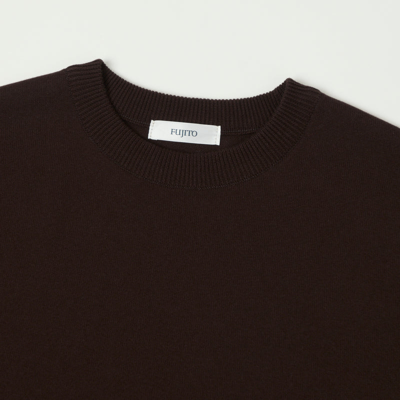 Fujito Knit Crew Neck T-Shirt - Dark Brown