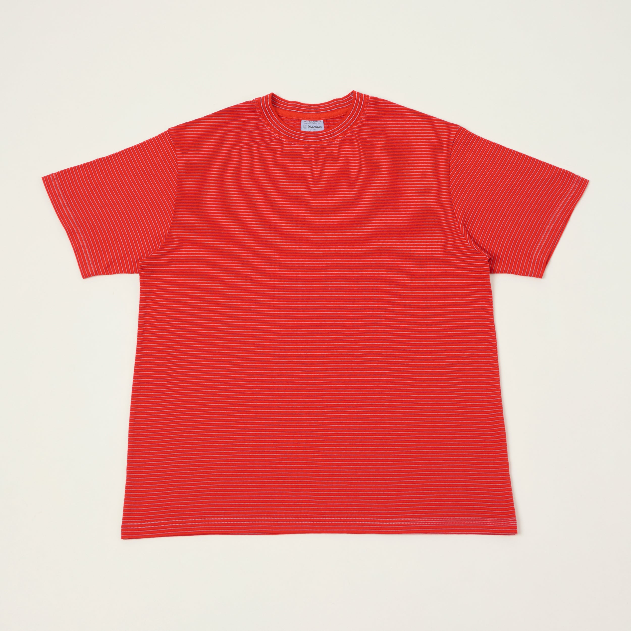 Yonetomi 'New Basic' Garment Dyed Stripe T-Shirt - Red