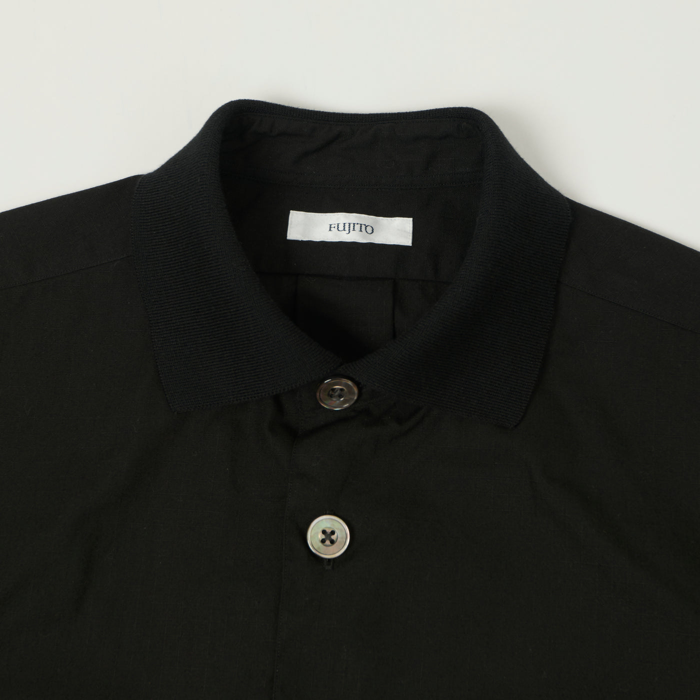Fujito Rib Collar Short Sleeve Shirt - Black