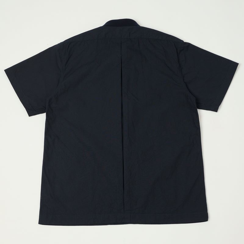 Fujito Rib Collar Short Sleeve Shirt - Navy