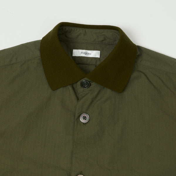 Fujito Rib Collar Short Sleeve Shirt - Olive