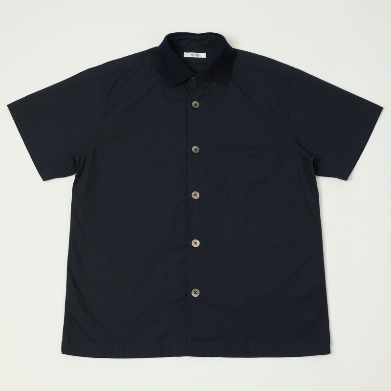 Fujito Rib Collar Short Sleeve Shirt - Navy