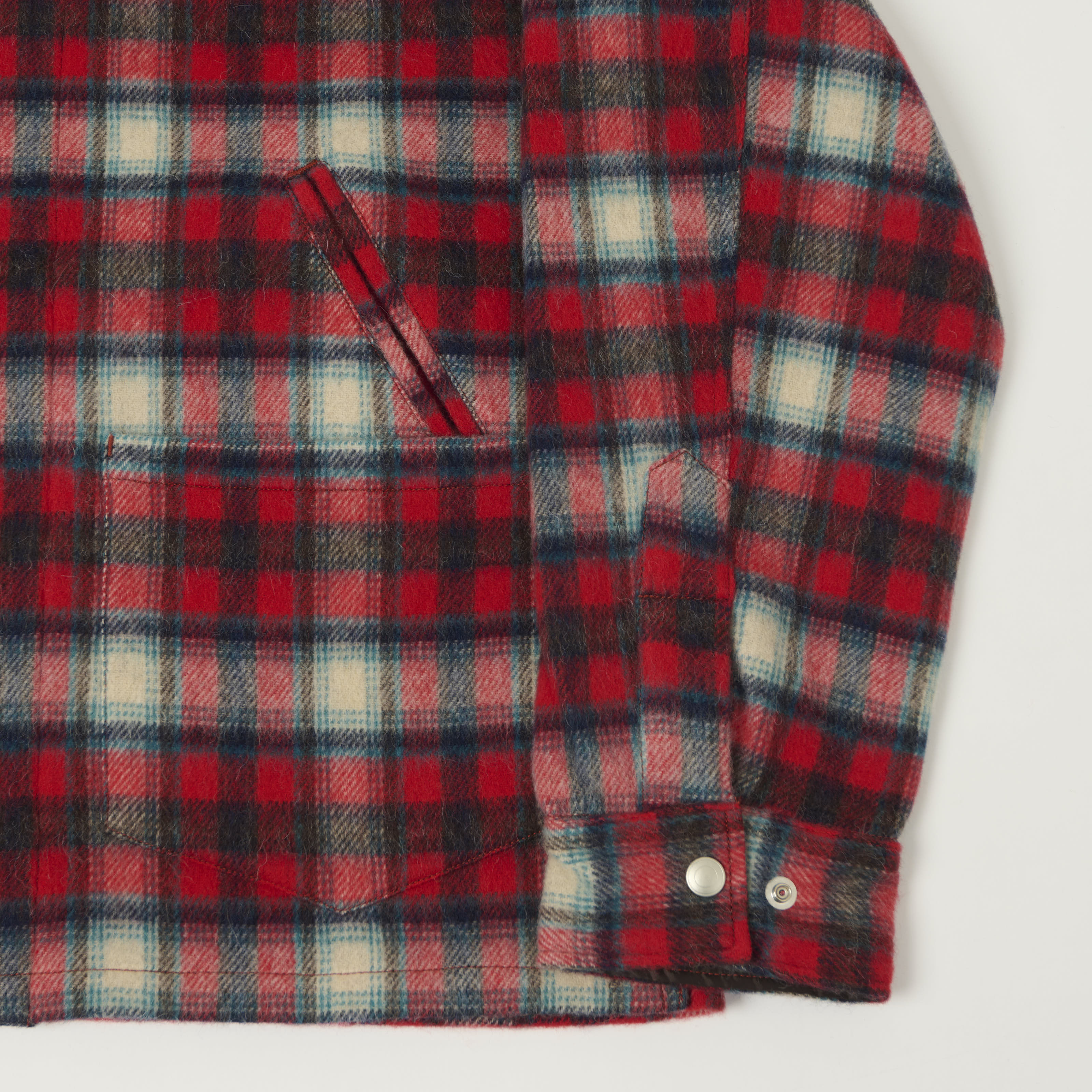 Fujito Brushed Wool Plaid 'CPO' Jacket - Red