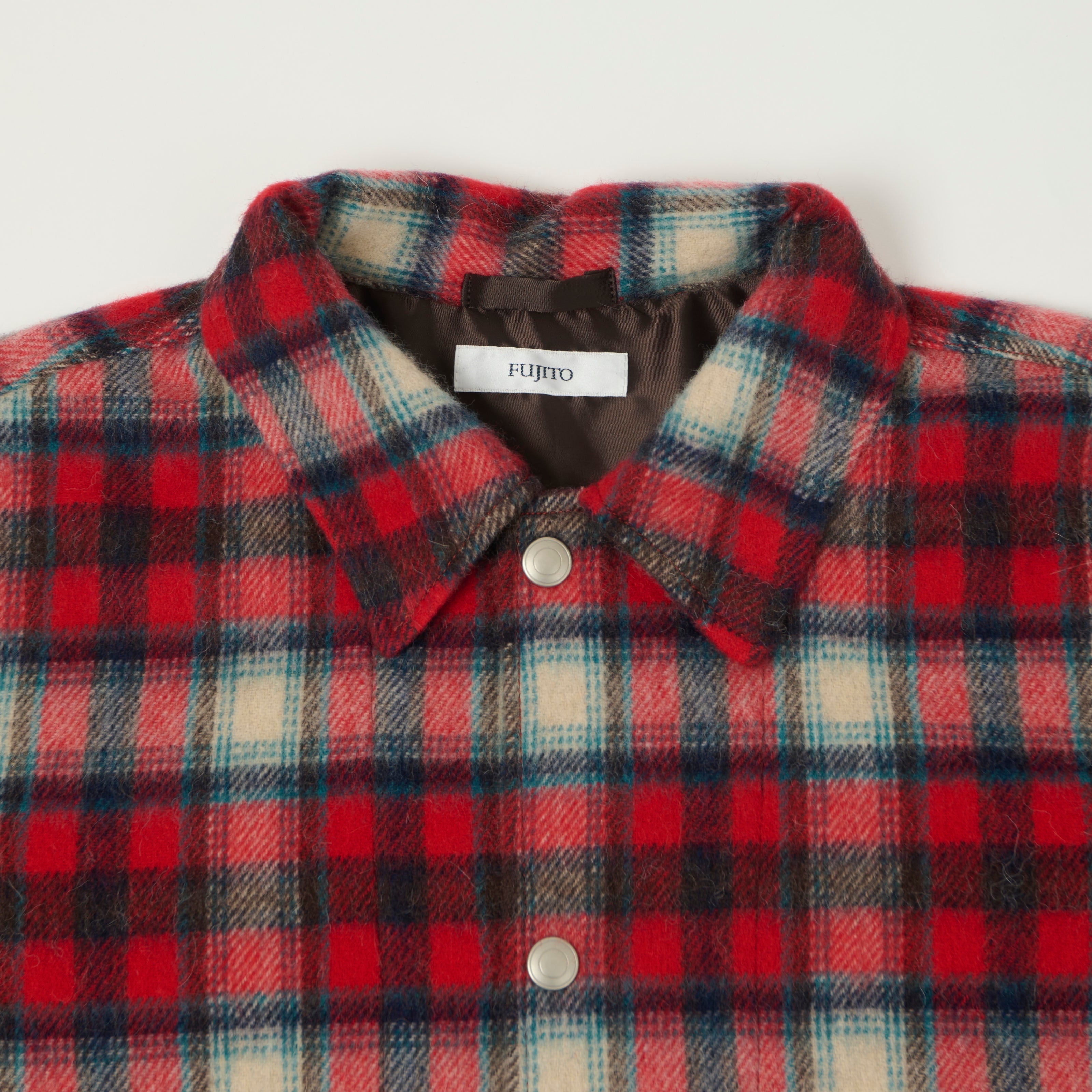 Fujito Brushed Wool Plaid 'CPO' Jacket - Red