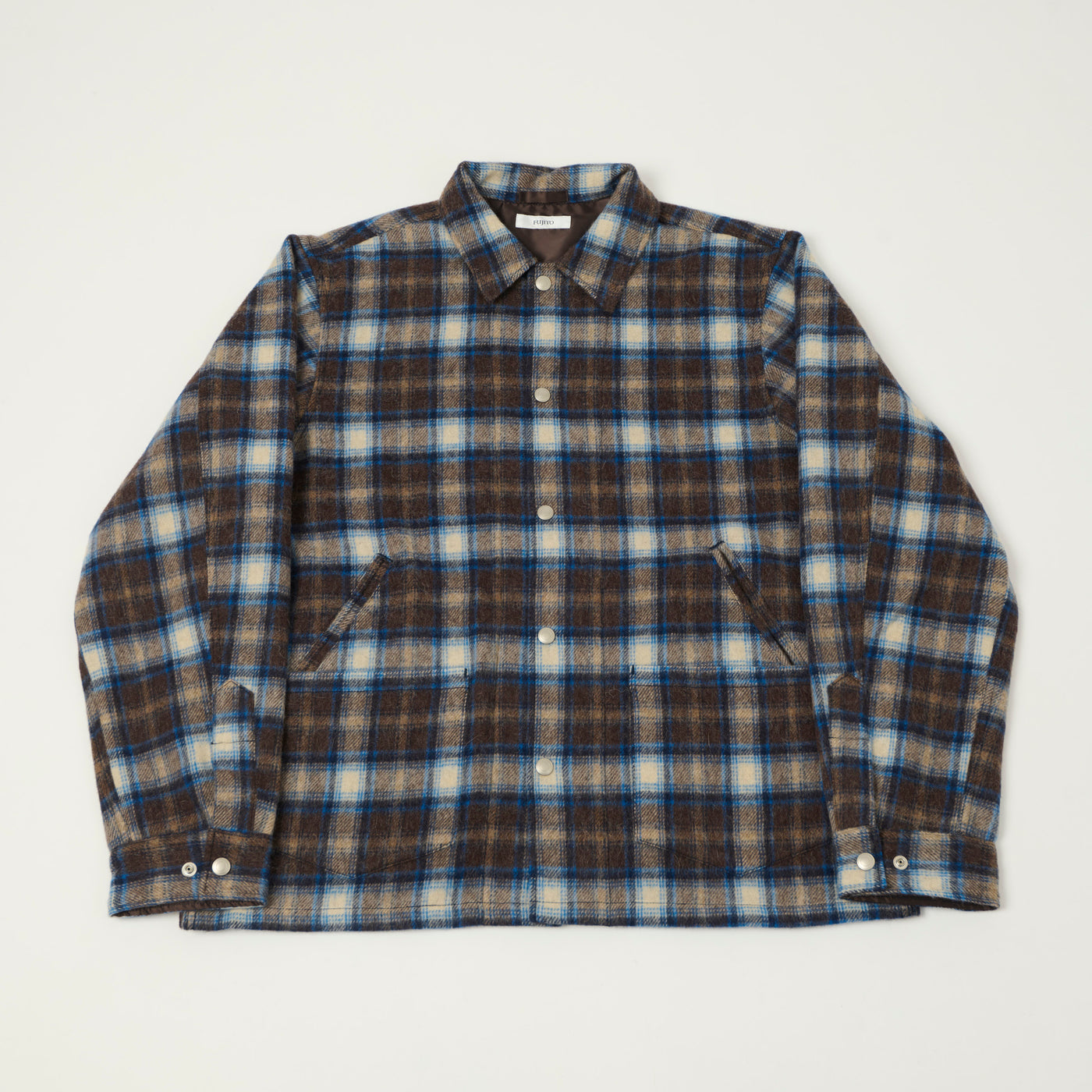 Fujito Brushed Wool Plaid 'CPO' Jacket - Blue