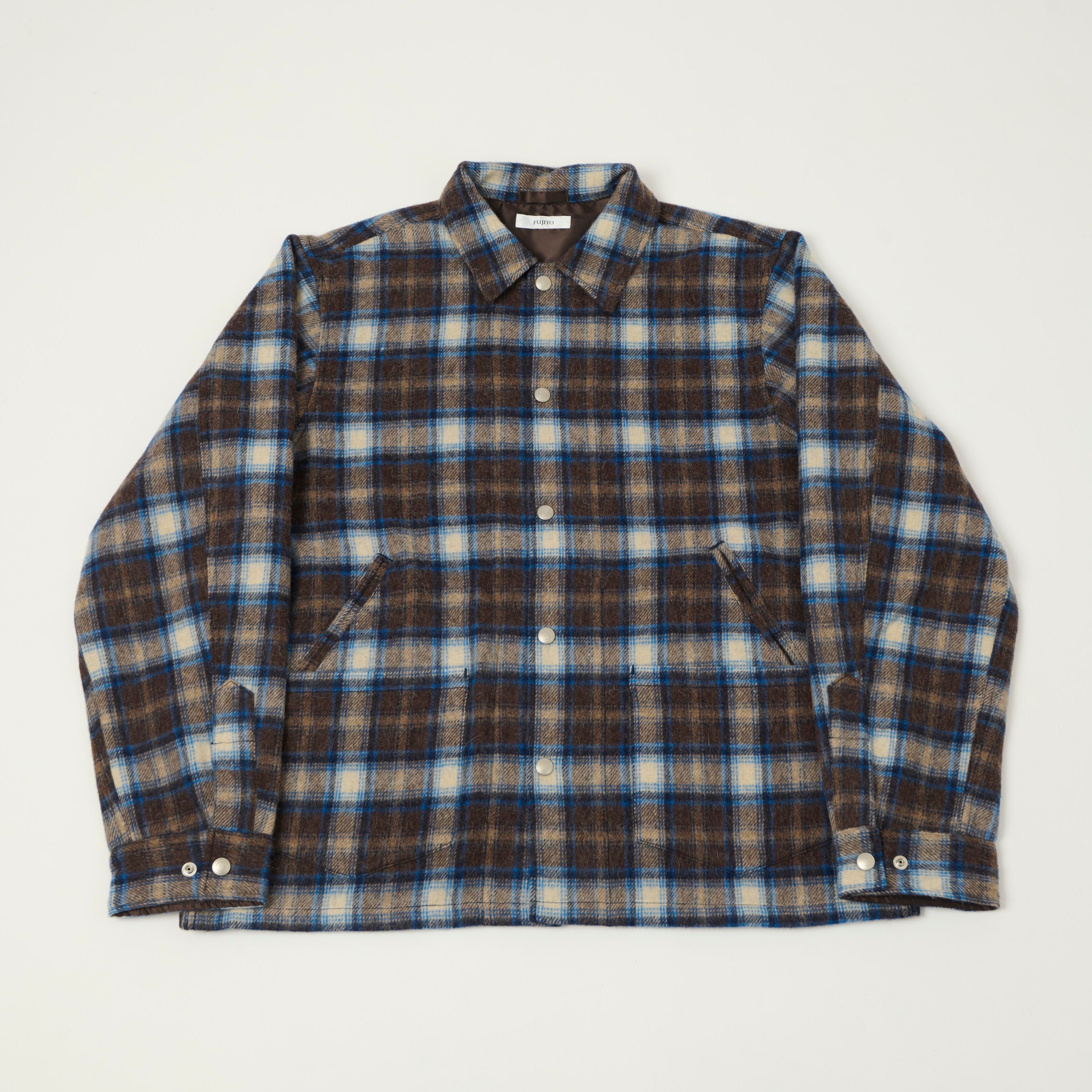 Fujito Brushed Wool Plaid 'CPO' Jacket - Blue