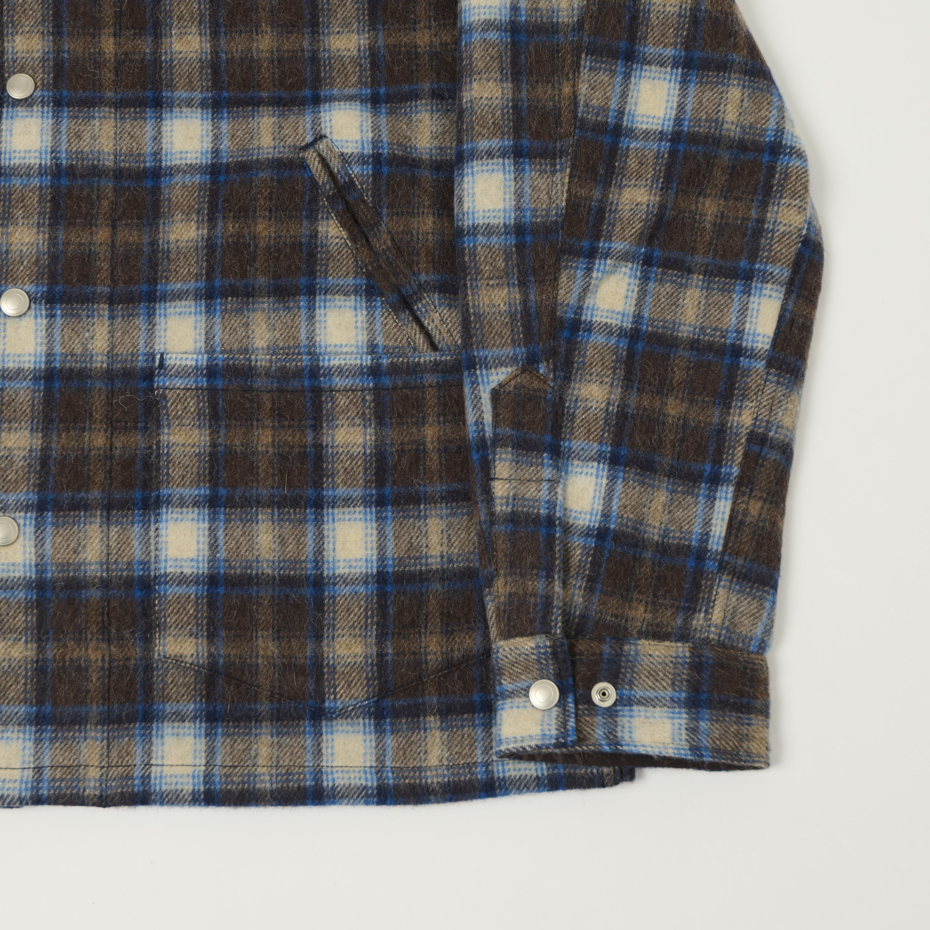 Fujito Brushed Wool Plaid 'CPO' Jacket - Blue