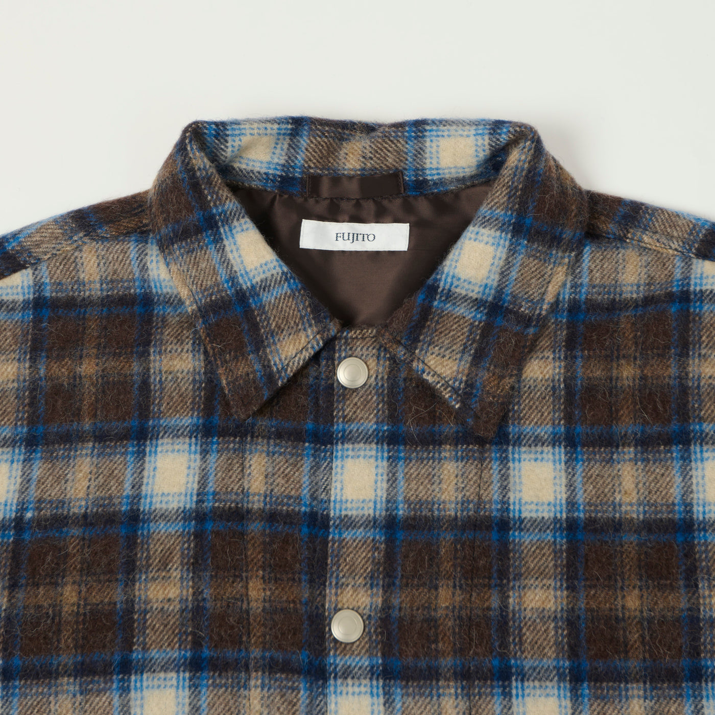 Fujito Brushed Wool Plaid 'CPO' Jacket - Blue