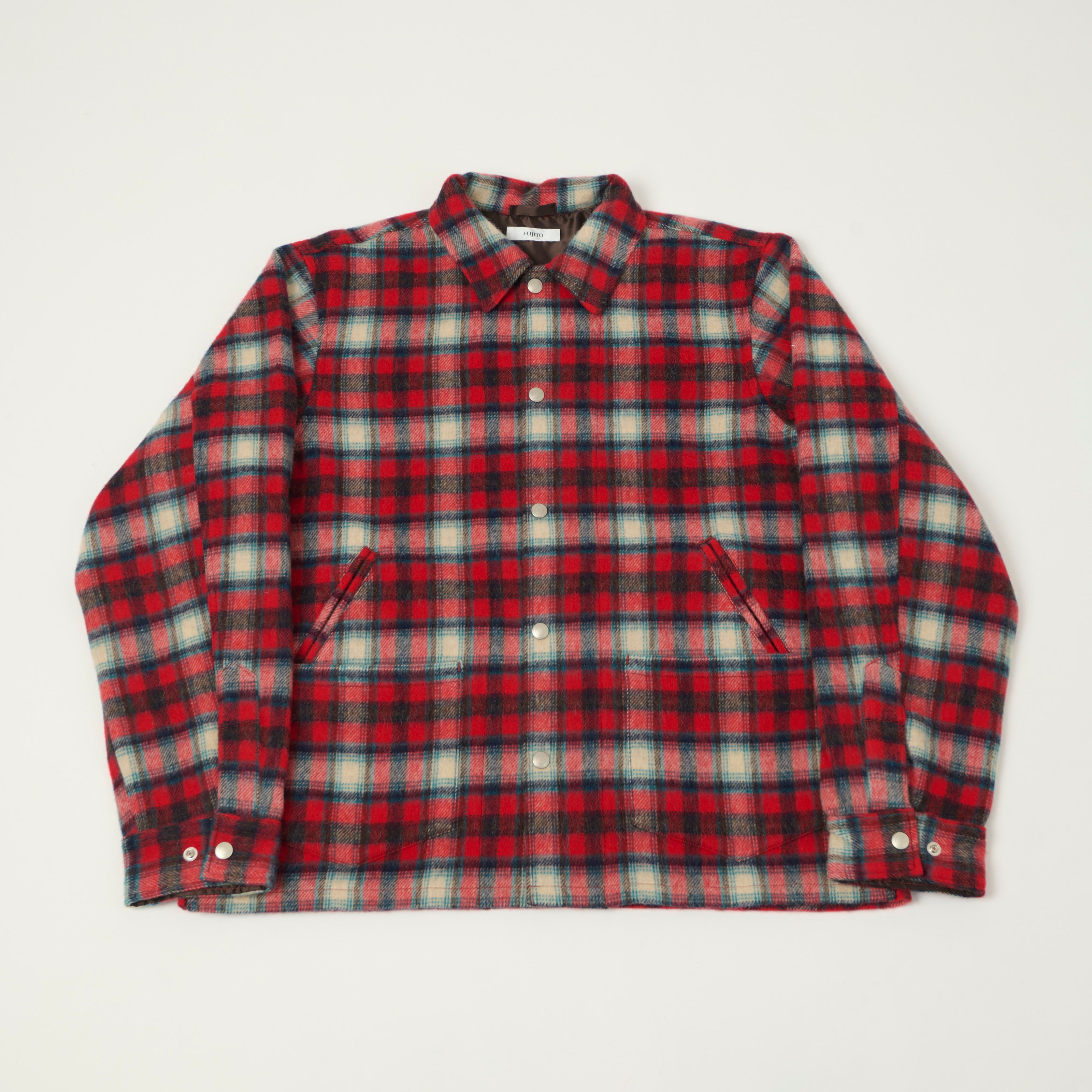 Fujito Brushed Wool Plaid 'CPO' Jacket - Red