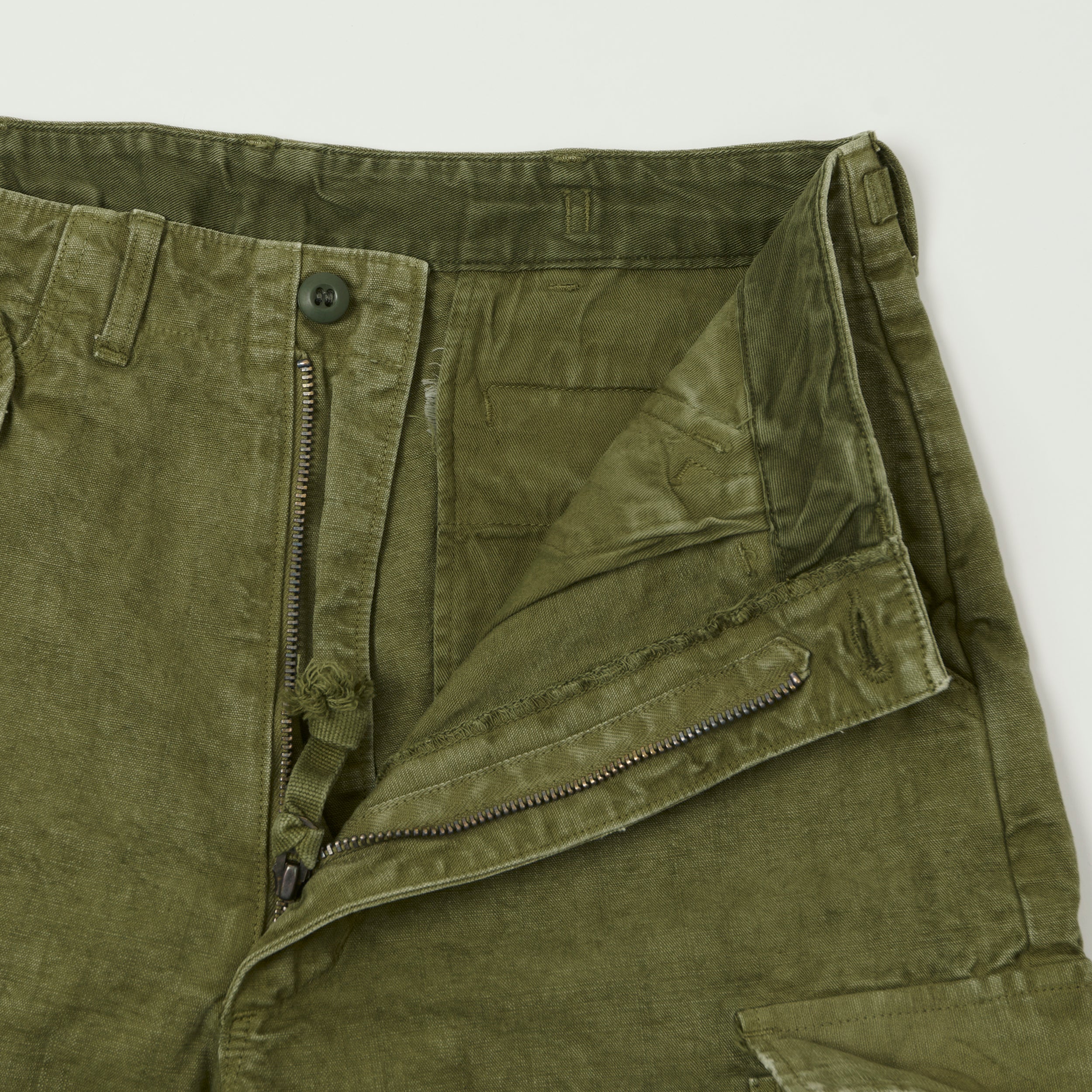 FULLCOUNT 1144 'Vintage Effect' Tent Cloth Field Cargo Shorts - Olive