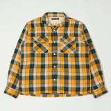 Full Count 4086 Open Collar Check Flannel Shirt - Yellow x Green