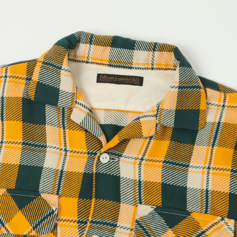 Full Count 4086 Open Collar Check Flannel Shirt - Yellow x Green