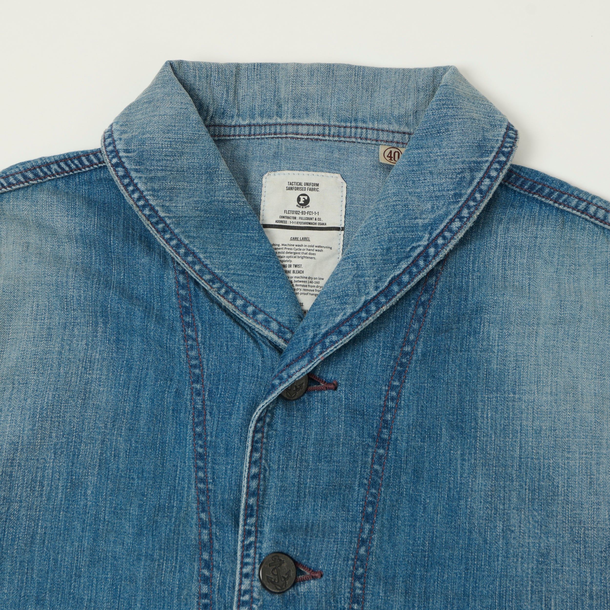 FULLCOUNT 2052 8oz Denim U.S. Navy Shawl Collar Jacket - 'Master of Reality' Wash