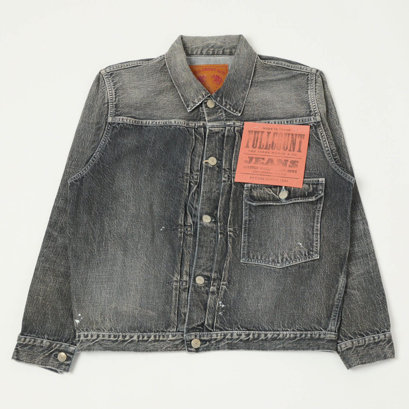 FULLCOUNT 2107 13.5oz Type I Denim Jacket - Black Splatter Dartford Wash