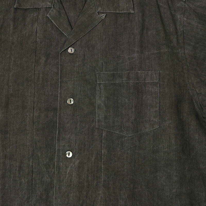 Full Count 4075-1 'Ink Cake Dye' Linen Open Collar Shirt - Ink Black