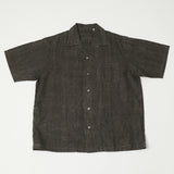 Full Count 4075-1 'Ink Cake Dye' Linen Open Collar Shirt - Ink Black