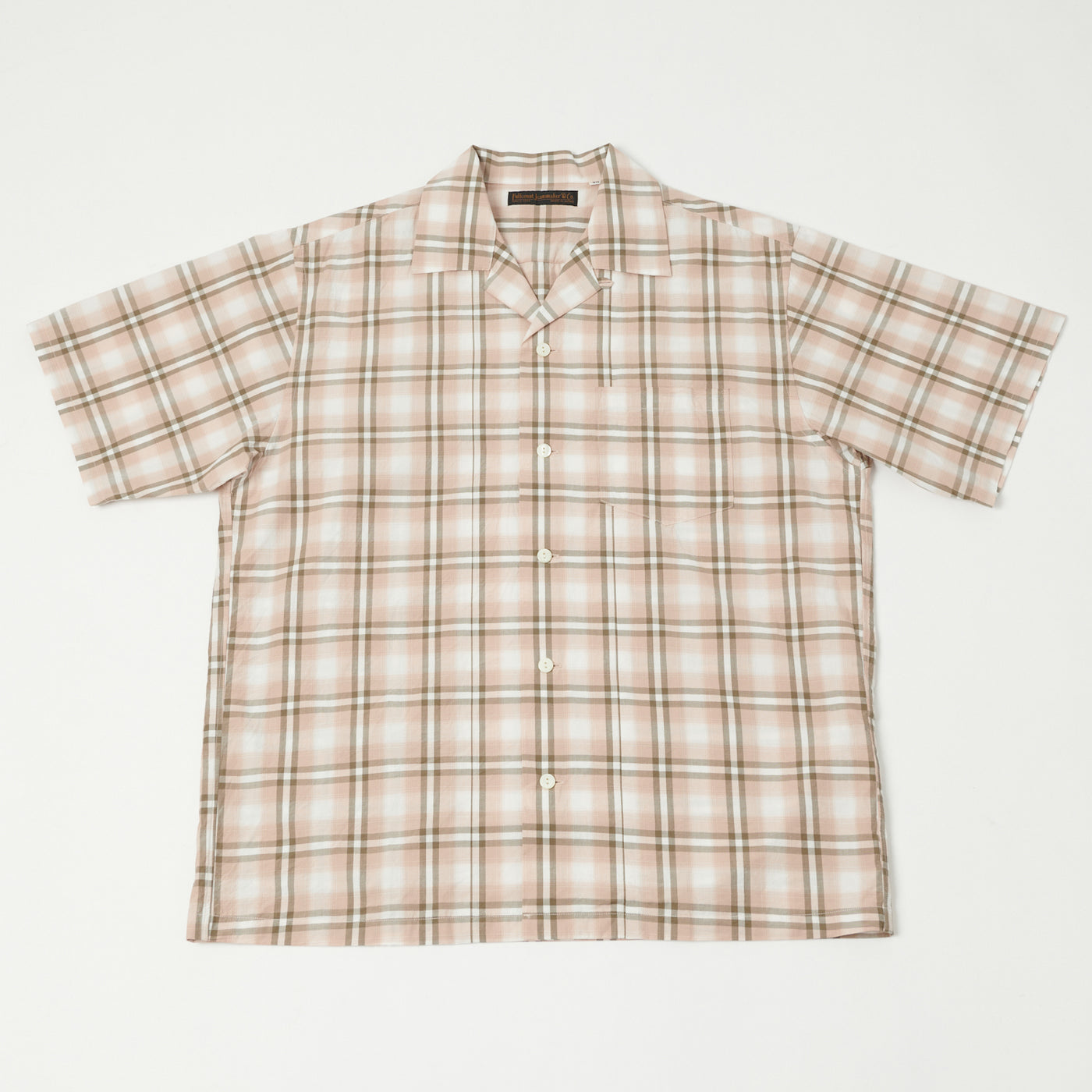 FULLCOUNT 4075 Broad Check Open Collar Shirt - Pink