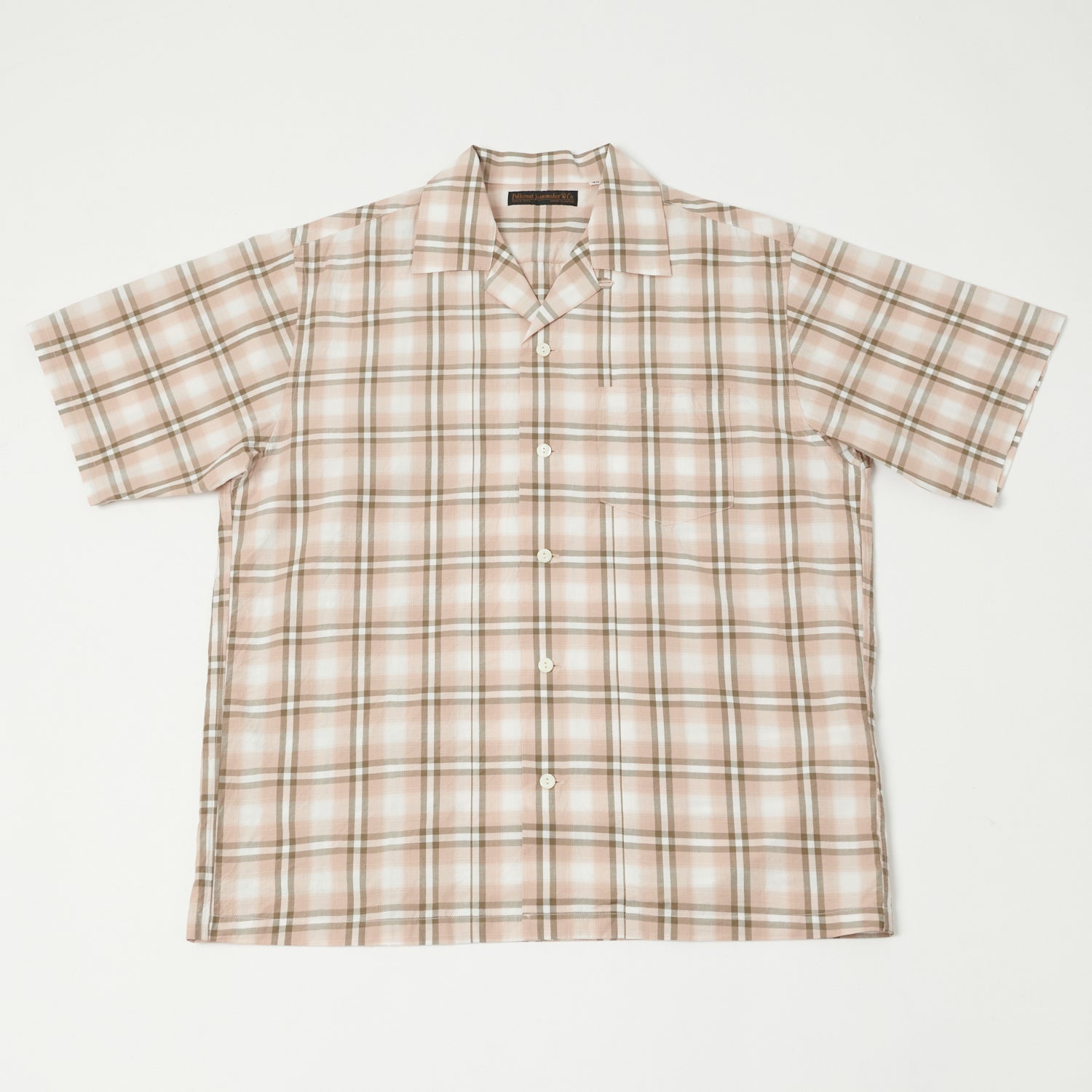 FULLCOUNT 4075 Broad Check Open Collar Shirt - Pink