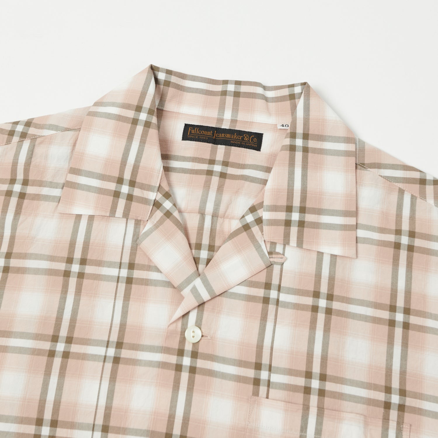 FULLCOUNT 4075 Broad Check Open Collar Shirt - Pink