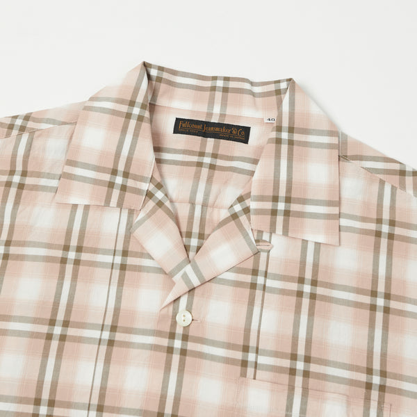 Full Count 4075-2 Broad Check Open Collar Shirt - Pink