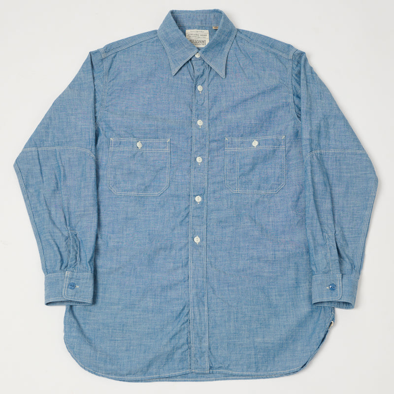 Full Count 4090 1930s Triple Stitch Chambray Shirt - Blue