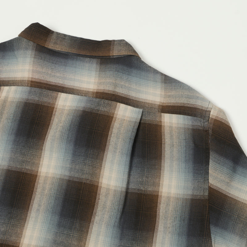 Full Count 4092 Rayon Check Open Collar Shirt - Blue