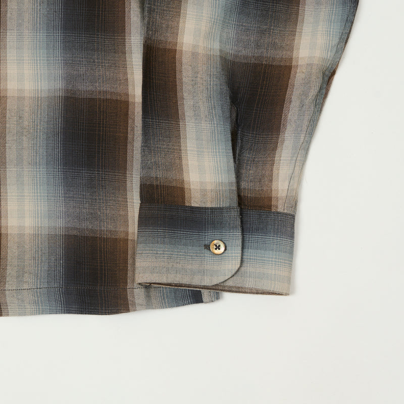Full Count 4092 Rayon Check Open Collar Shirt - Blue