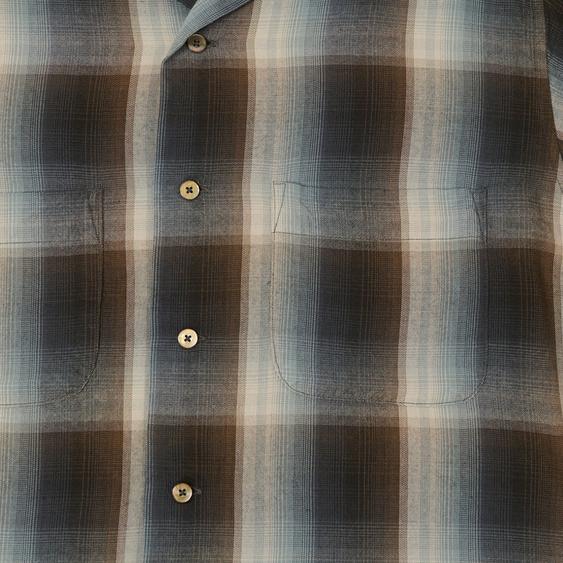 Full Count 4092 Rayon Check Open Collar Shirt - Blue