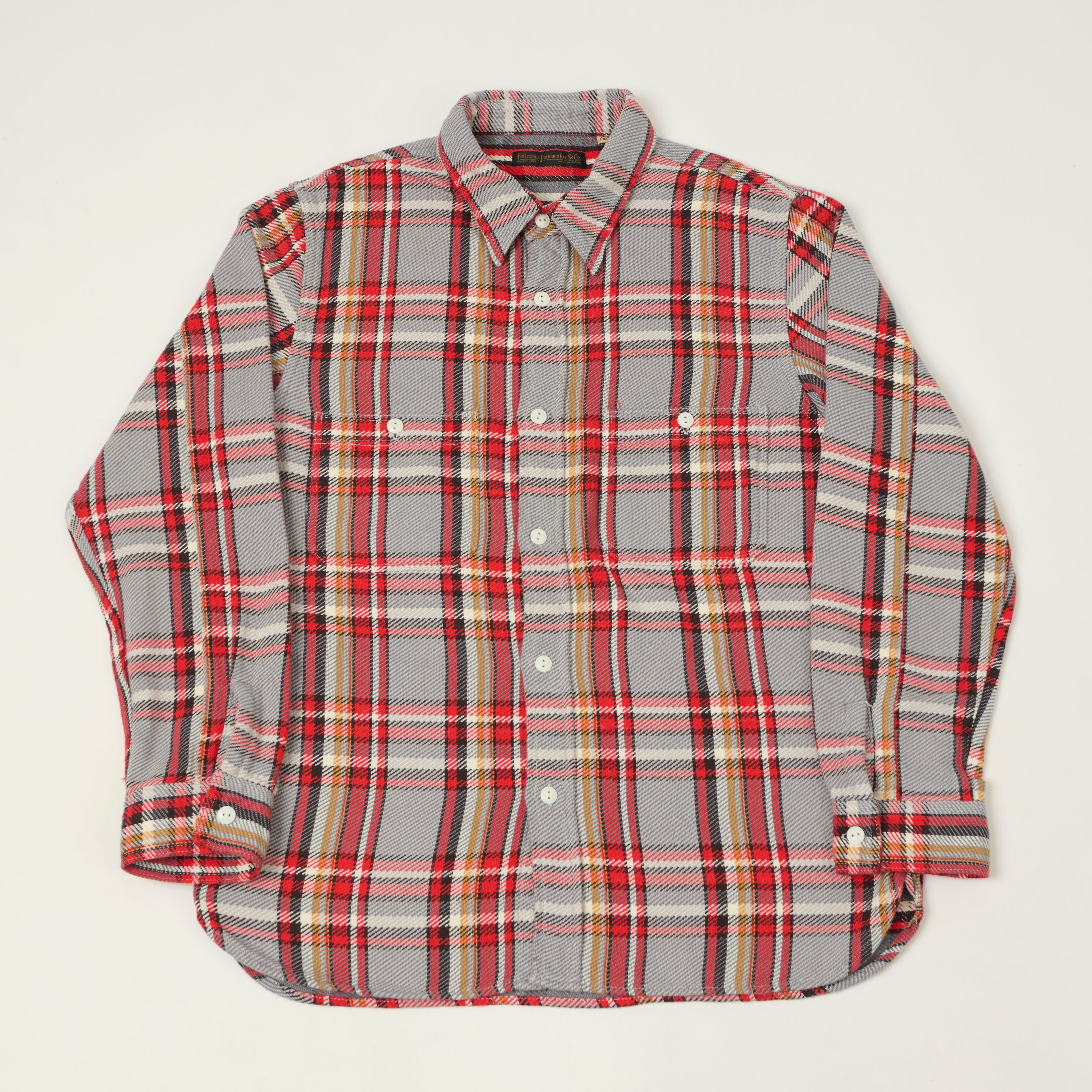 FULLCOUNT 4094 Plaid Flannel Work Shirt - Grey/Red