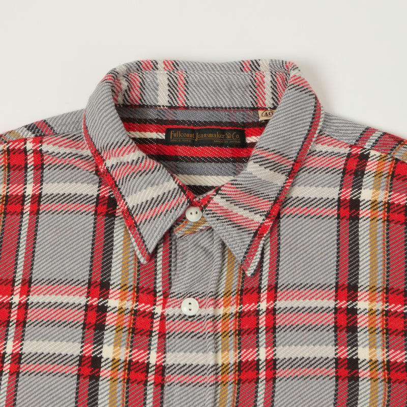 Full Count 4094 Plaid Flannel Work Shirt - Grey/Red