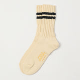 Full Count All Cotton Knit Ribbed Sock - Ecru/Black