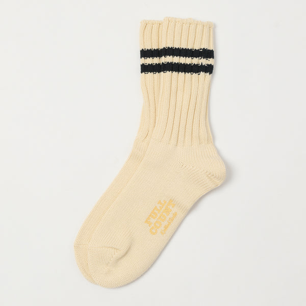 Full Count All Cotton Knit Ribbed Sock - Ecru/Black