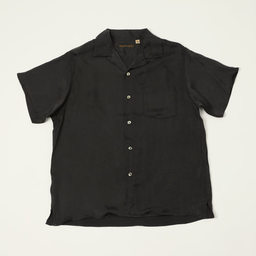 FULLCOUNT 4100 Satin Cupra Open Collar Shirt - Black