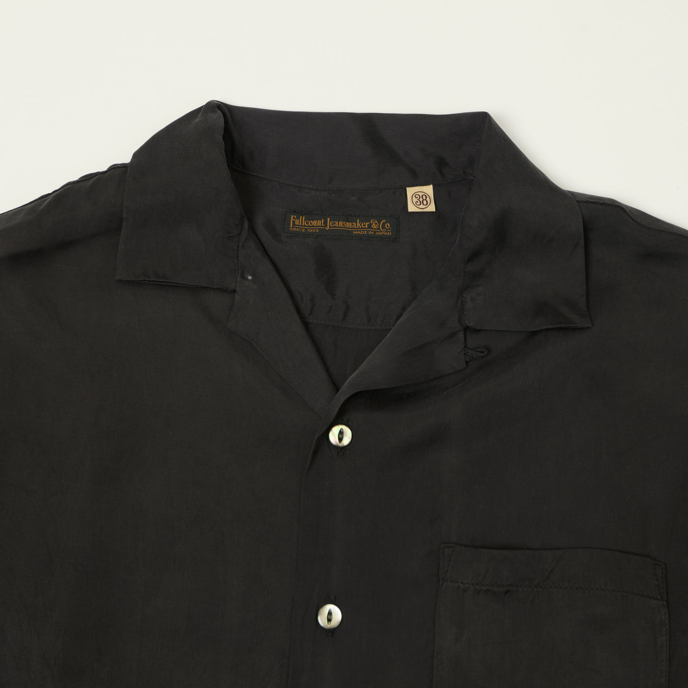FULLCOUNT 4100 Satin Cupra Open Collar Shirt - Black