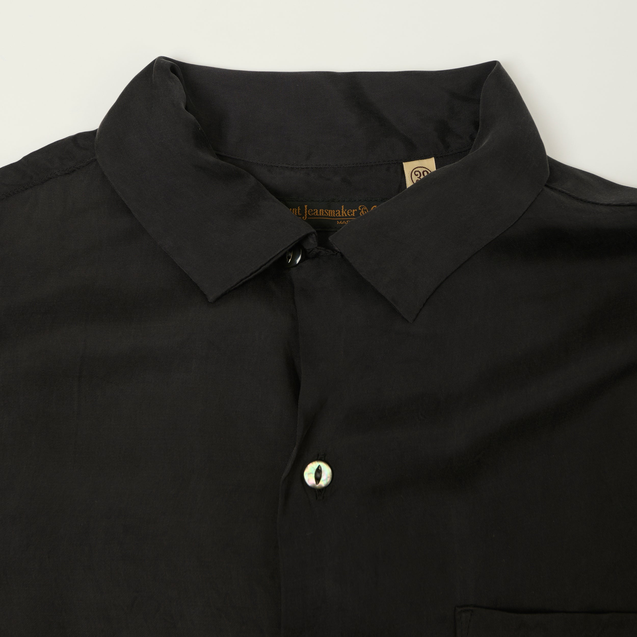 FULLCOUNT 4100 Satin Cupra Open Collar Shirt - Black