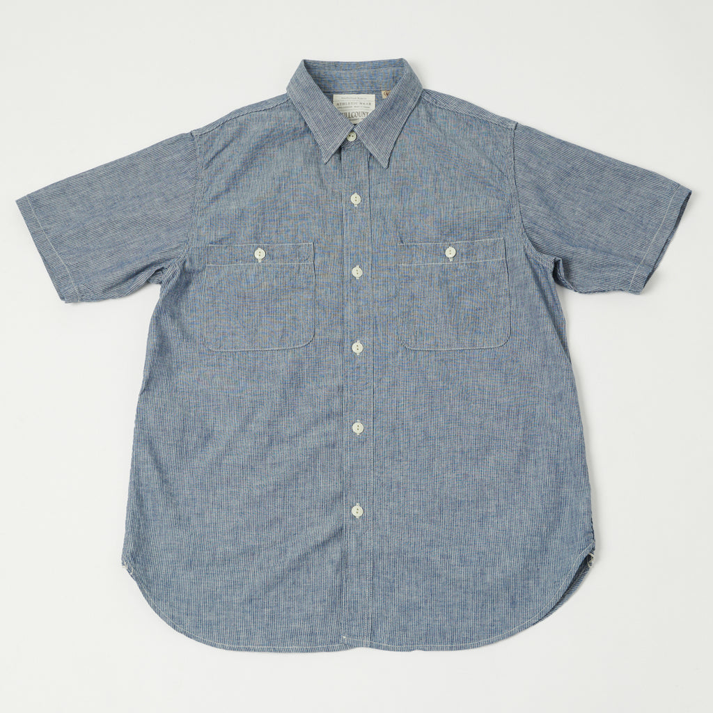 Full Count 4821-23 5oz S/S Stripe Chambray Shirt - Indigo Stripe