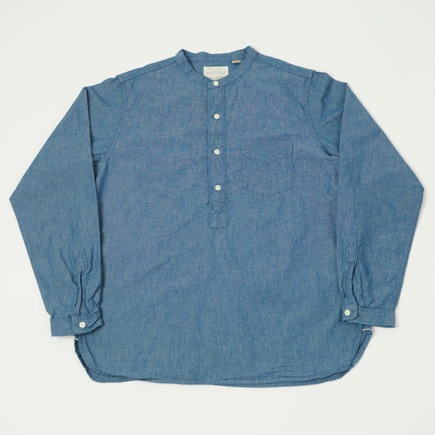 FULLCOUNT 4900 Stand Collar Pullover Chambray Shirt - Blue