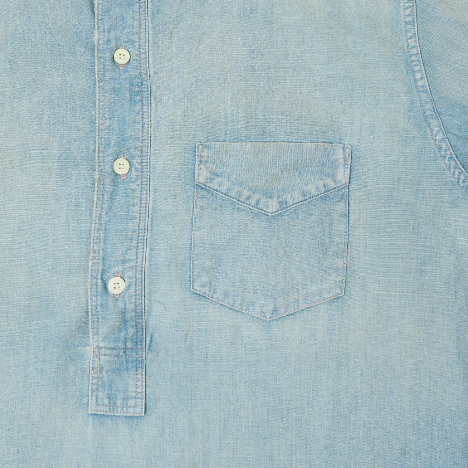 FULLCOUNT 4900 Stand Collar Pullover Chambray Shirt - Heavy Wash