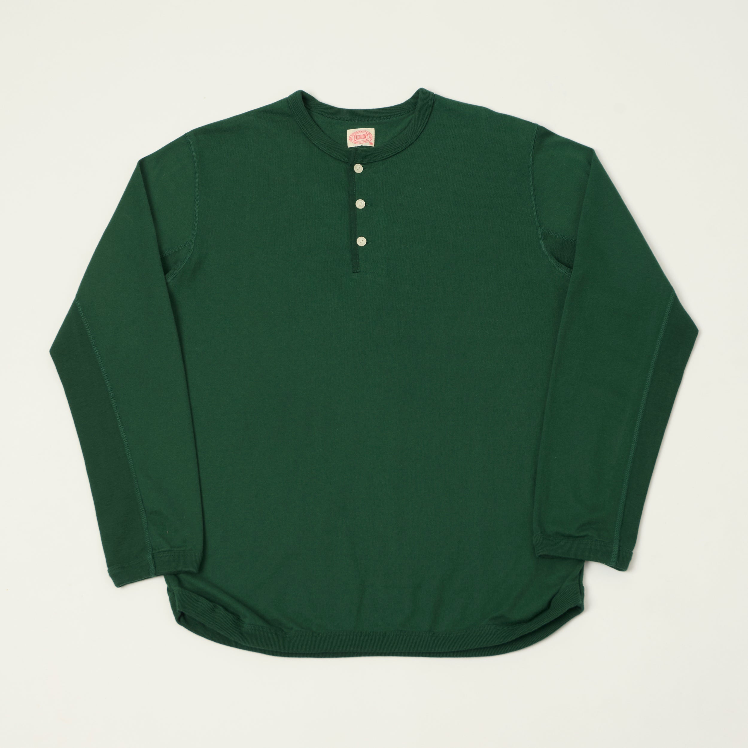 FULLCOUNT 5222LH Flat Seam Heavyweight Henley - Dark Green