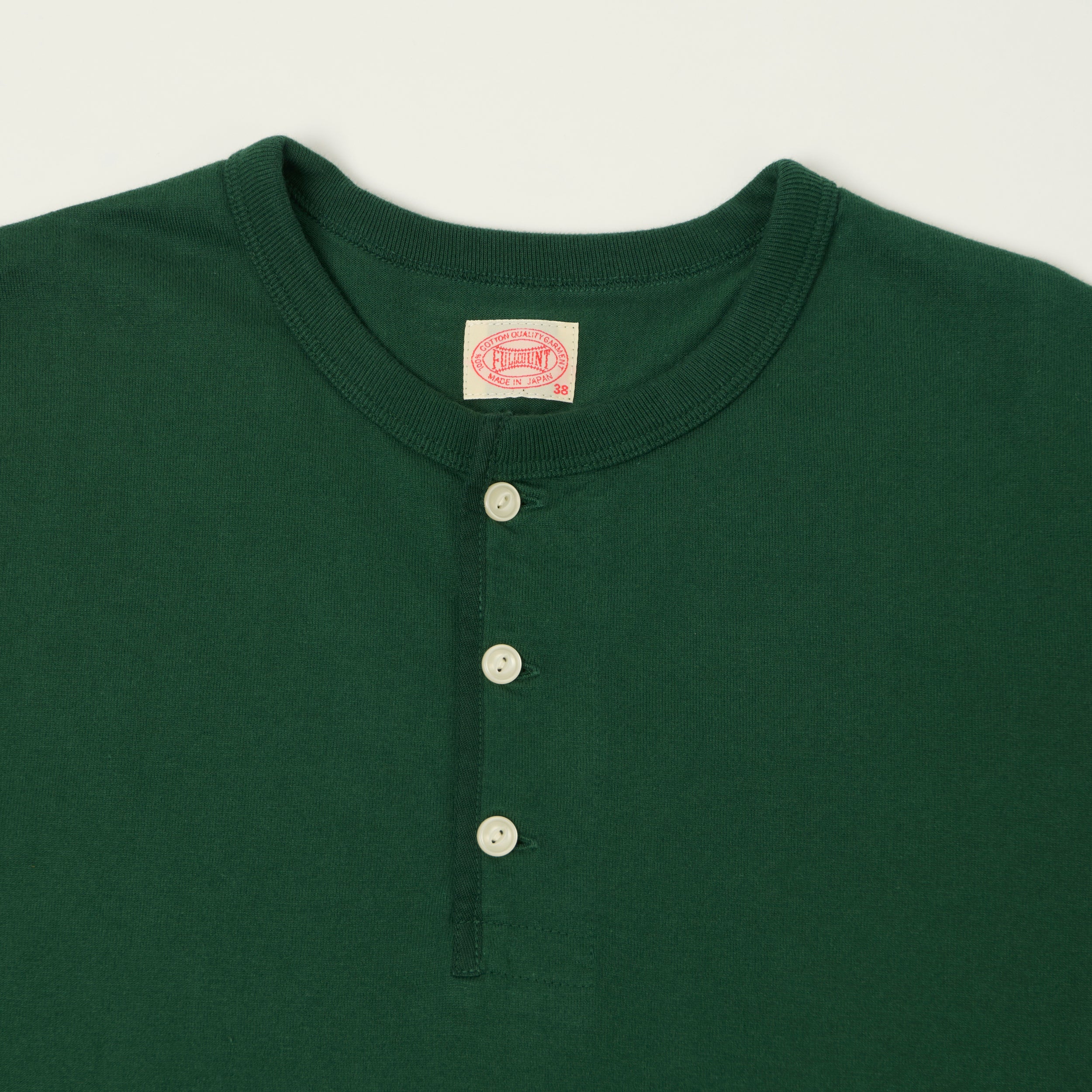 FULLCOUNT 5222LH Flat Seam Heavyweight Henley - Dark Green