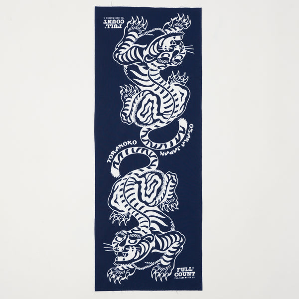 Full Count 'Tora' Tiger print Tenugui Scarf - Navy