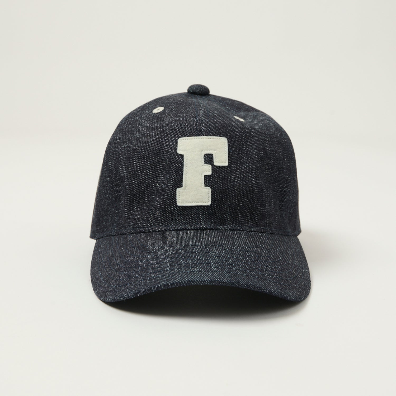 Full Count 6843 Six Panel Denim Baseball ’F’ Letterman Cap - Indigo Blue