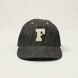 Full Count 6843 6 Panel Denim Baseball ’F’ Letterman Cap - Black